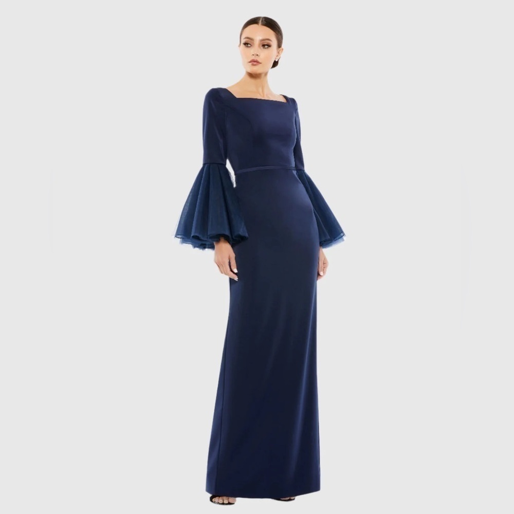 Mac Duggal 11233 NWT FLOUNCE SLEEVE SQUARE NECK COLUMN GOWN